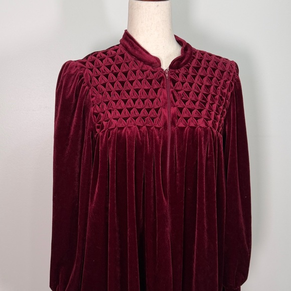 Vintage Saybury Maroon Velour Zip Front Robe Housecoat - Picture 2 of 4
